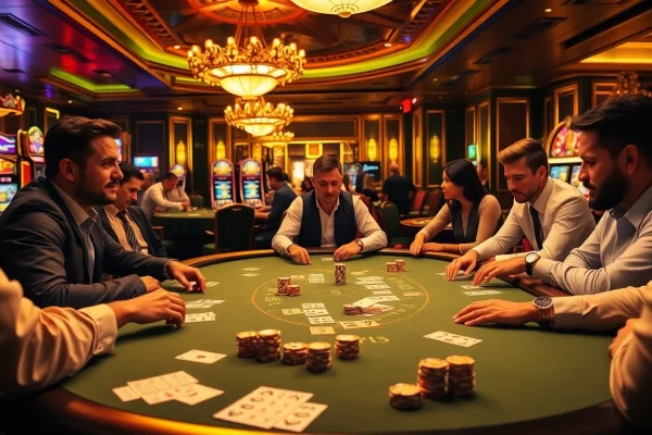 A thrilling casino scene at https://af88.mba/, highlighting an intense poker game with chips and cards.