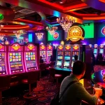 Players enjoying slot gacor slot777 machines in a vibrant casino setting with dynamic lighting and celebratory atmosphere.