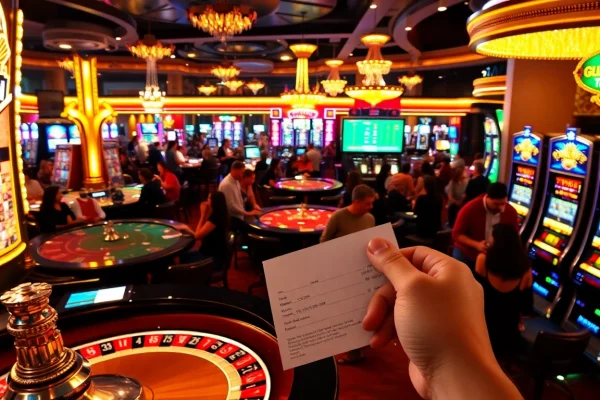 Experience the thrill of casino action at topnfljerseyswholesale.com with vibrant games, betting slips, and excited players.