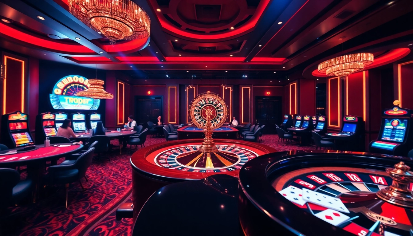 Experience the thrilling atmosphere of w388v.com with vibrant casino tables and players enjoying exciting games.